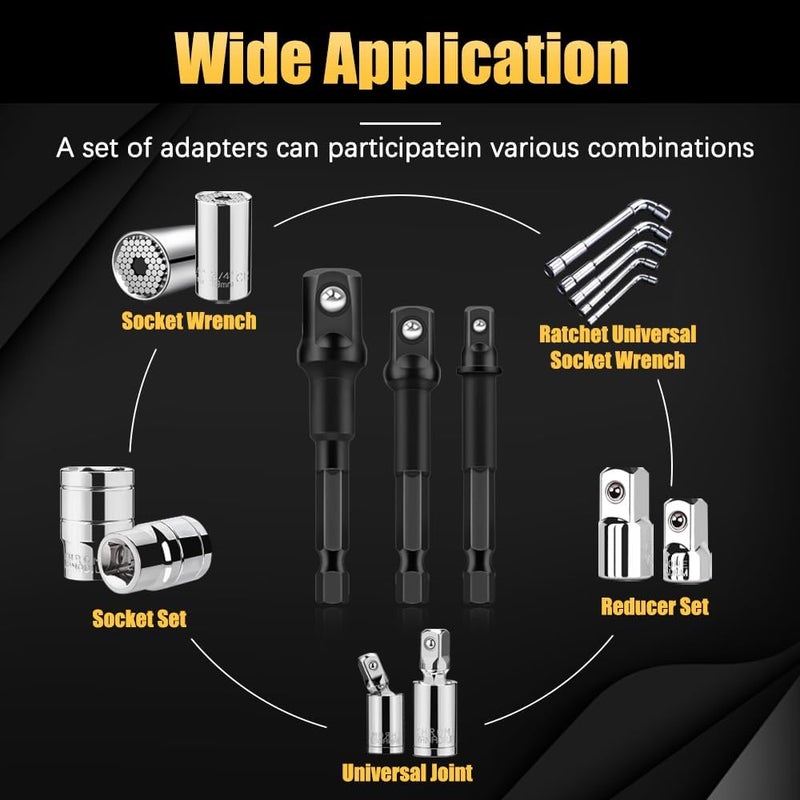 Tiosamd 6PCS Impact Grade Socket Adapter Set, 1/4", 3/8", 1/2" Drive Drill Socket Adapter, Premium Cr-V Socket Driver Adaptor, Hex Shank Driver Socket Adapter for Cordless Drill, Screwdriver, Power Drill - Image 4